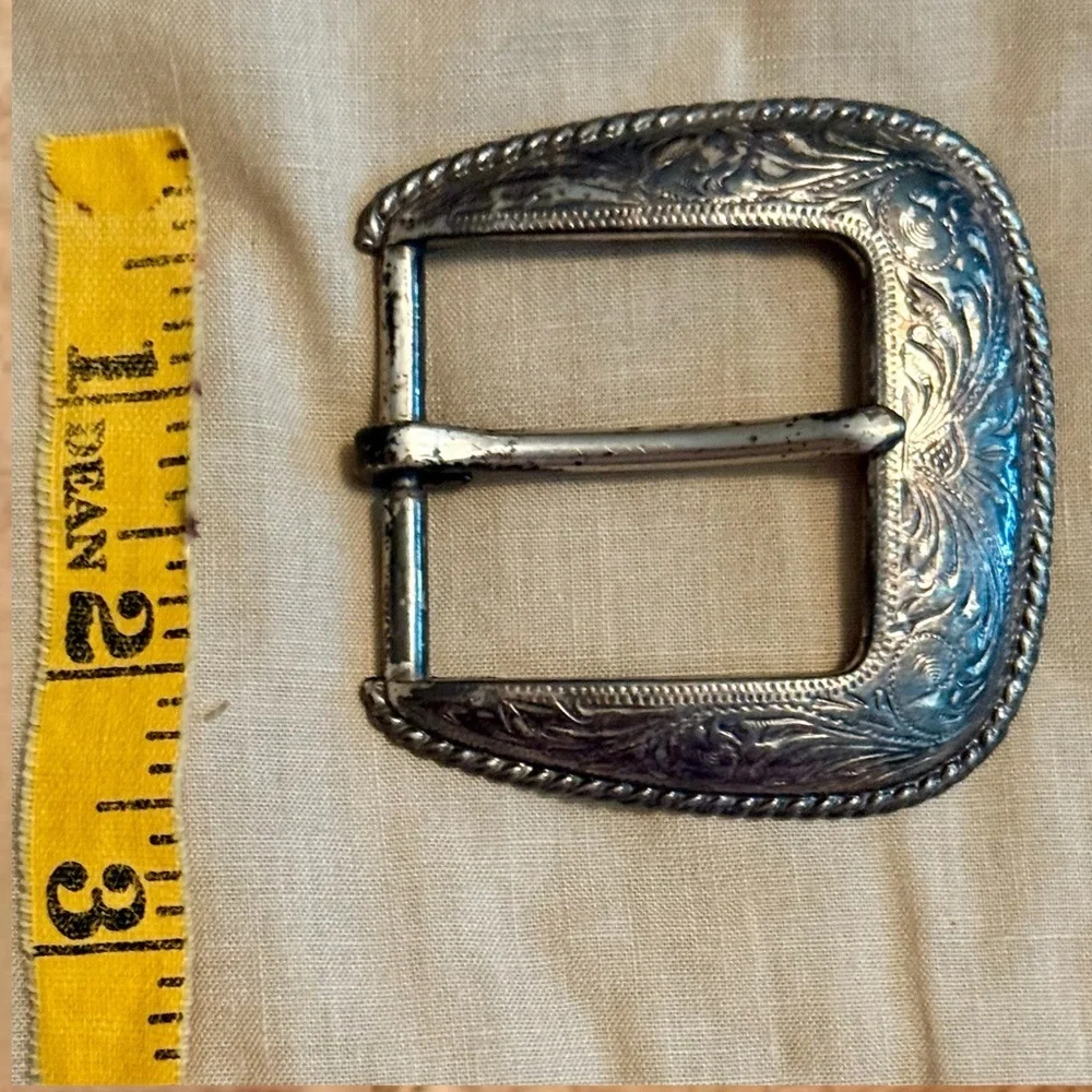 Silver Etched Rope Edge Engraved Belt Buckle VINTAGE Unisex